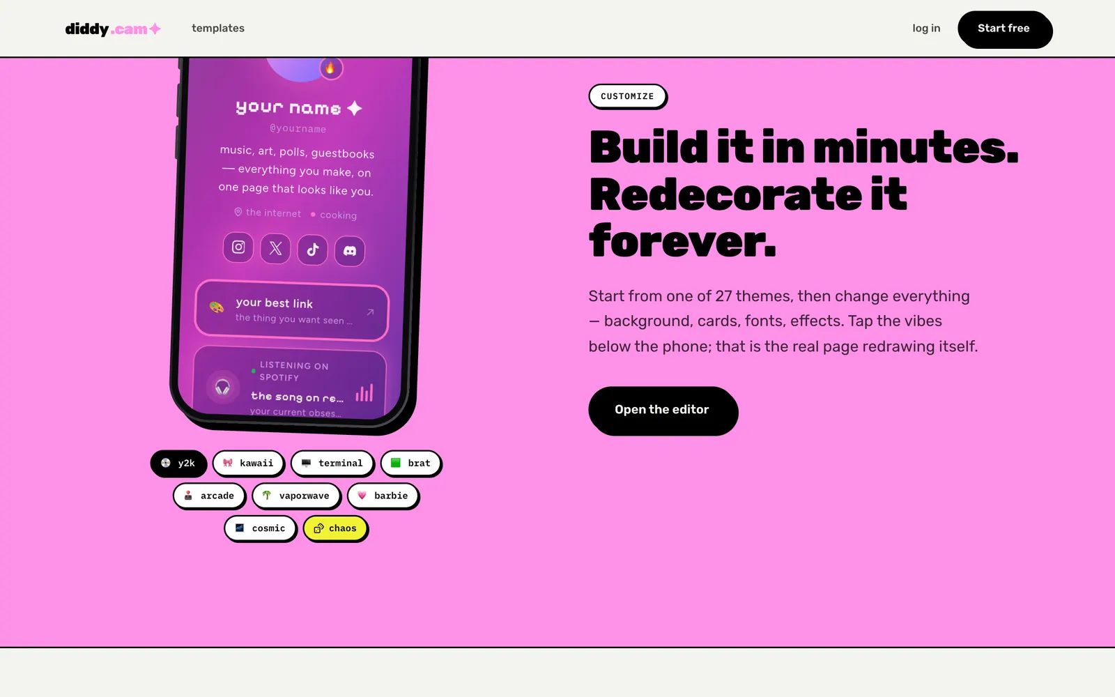 diddy.cam: Customise: the phone is the real page redrawing itself