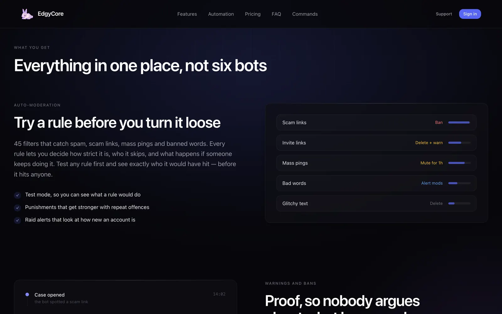 EdgyCore: Auto-moderation, with a test mode