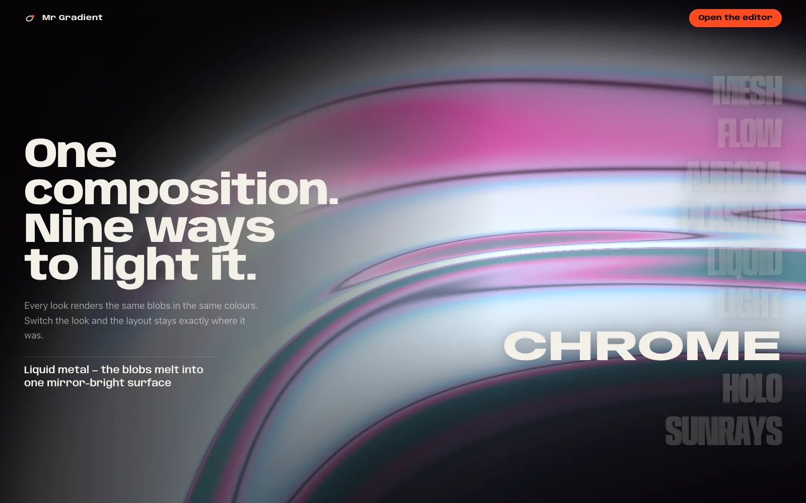 Mr Gradient: One composition, nine ways to light it. This one is Chrome