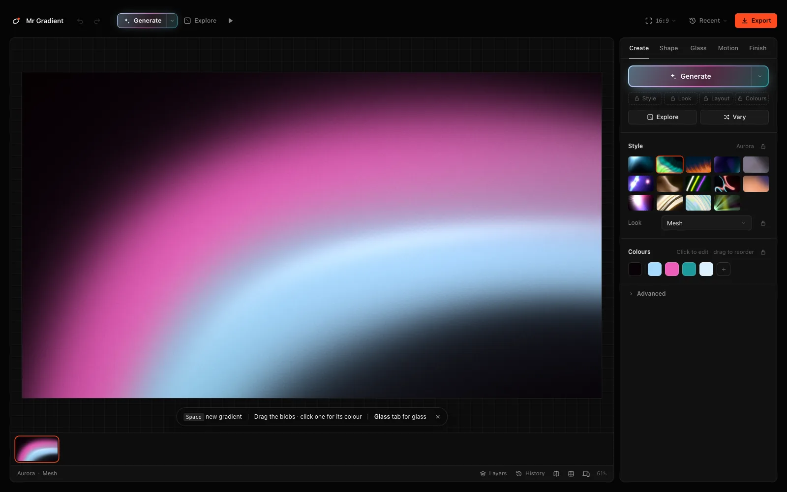 Mr Gradient screen
