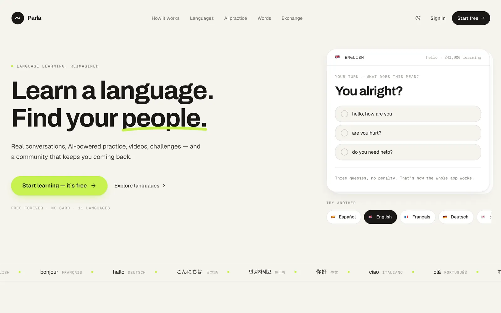 Parla: The hero is an exercise you can answer