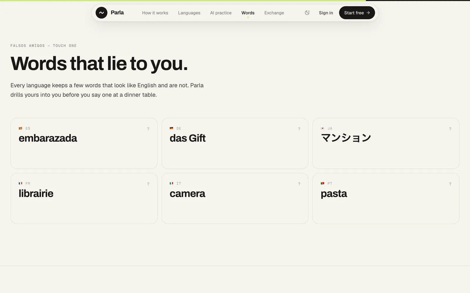 Parla: Words that look like English and are not
