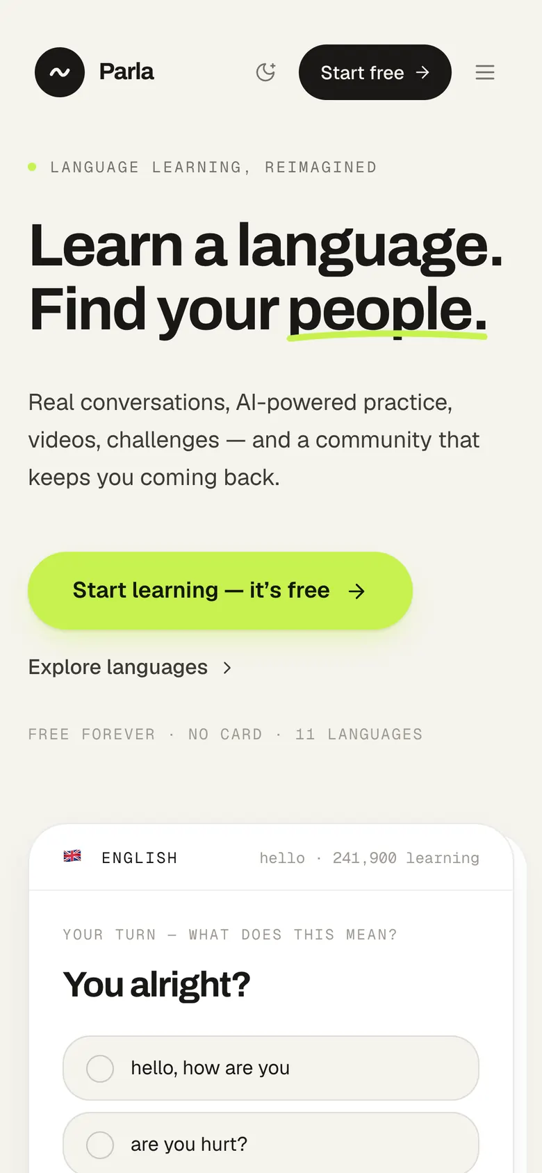 Parla: The same page on a phone