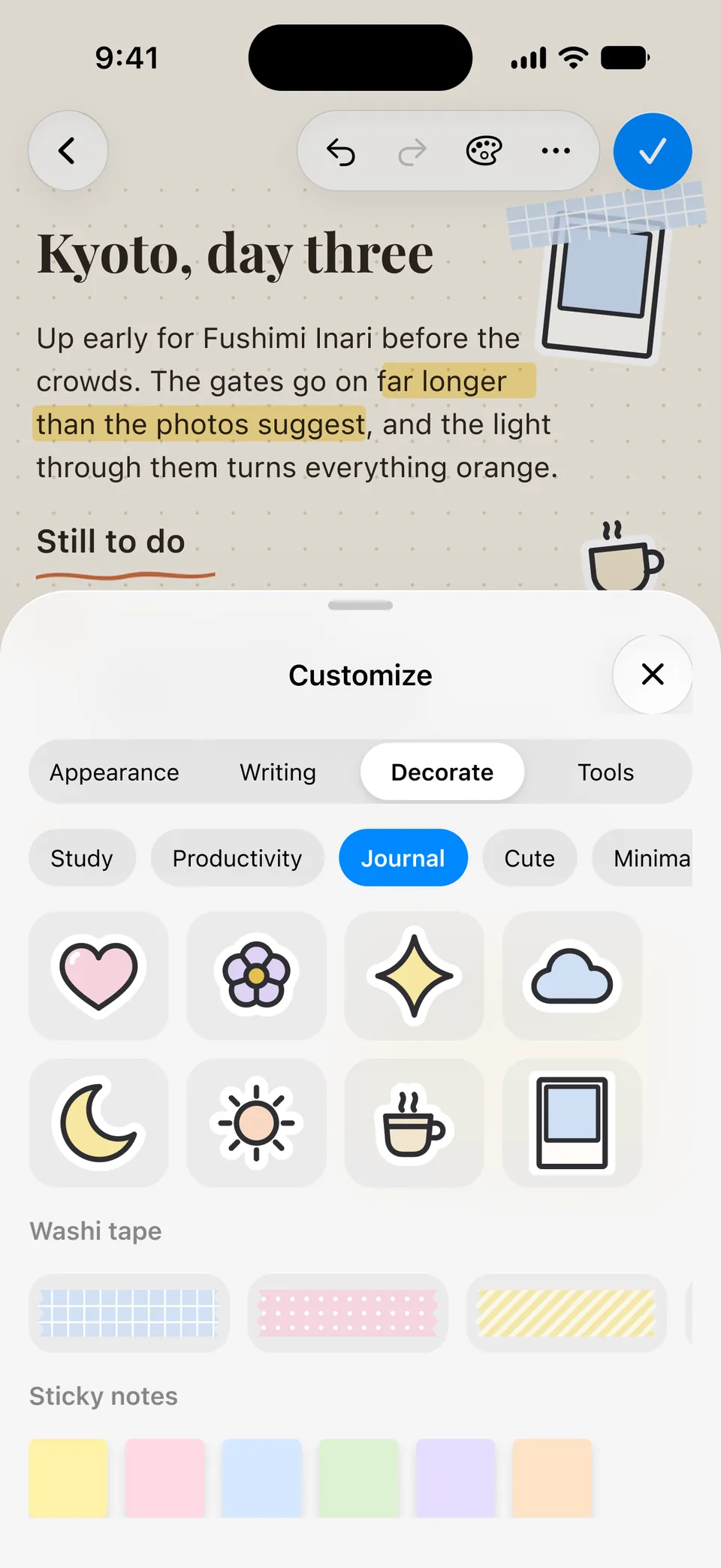 Zimoma: Customize: stickers, washi tape, sticky notes